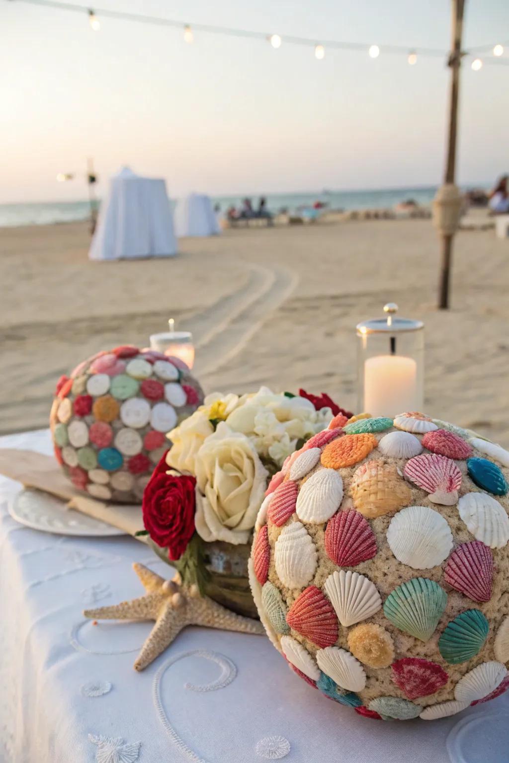 Shell-covered spheres giving a shoreline feel