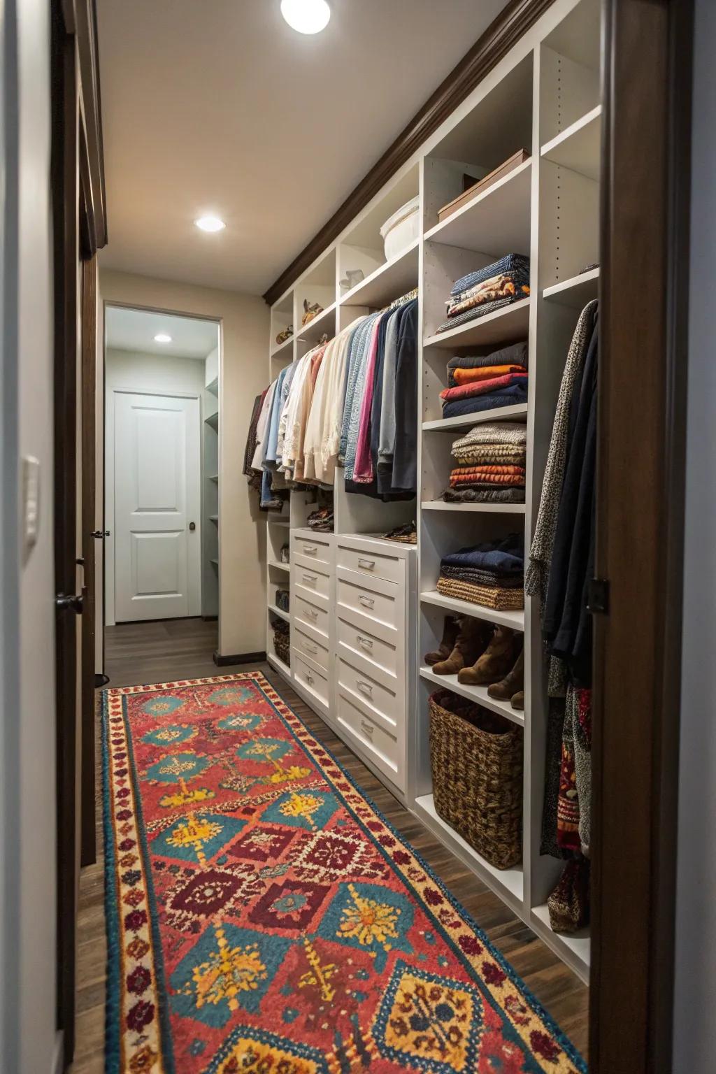 Enhance warmth by integrating ornamental elements such as flooring or rugs.