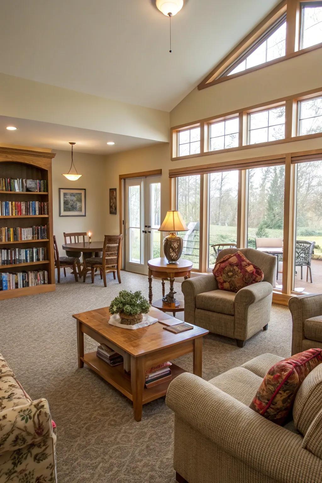 A practical living room arrangement that enhances both utility and socializing.