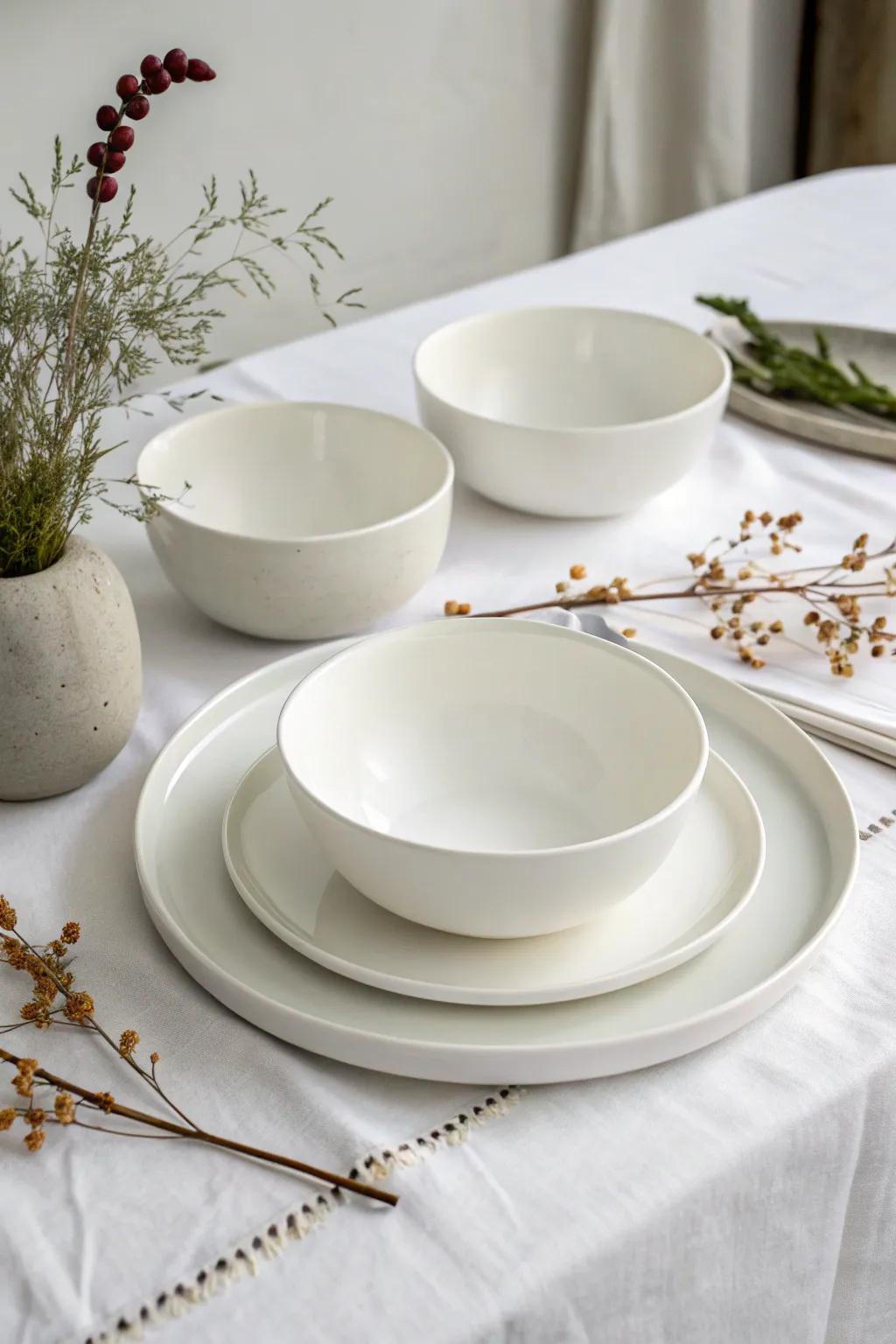 Minimalist tableware keeps the emphasis on gracefulness.