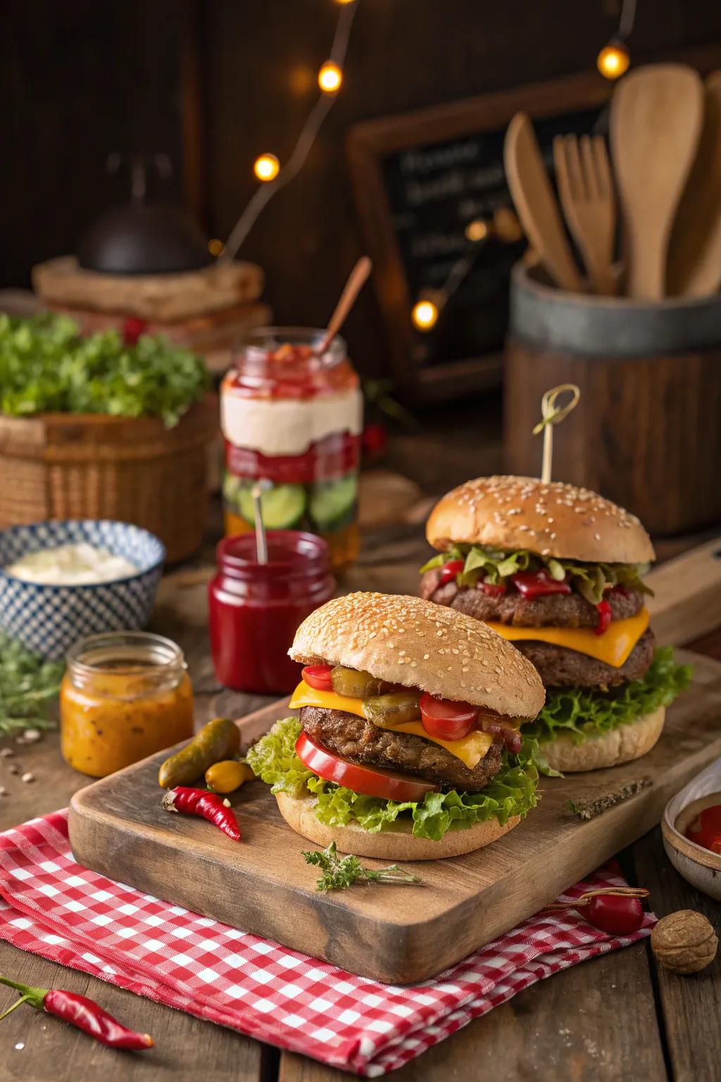 Make personalized burgers with a huge array of toppings.