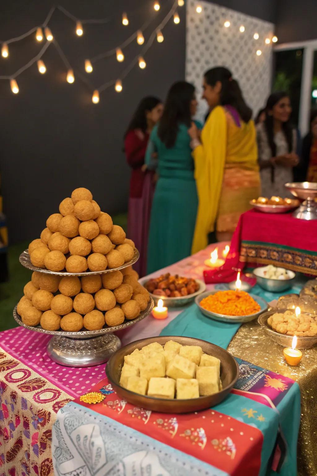 A tempting showcase of Diwali confections as a celebratory photo setting.