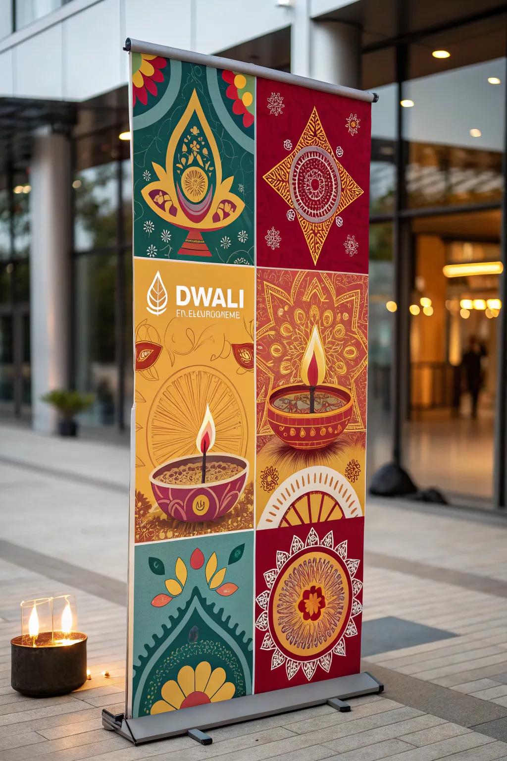 A cultural collage Diwali poster blending tradition and modernity.