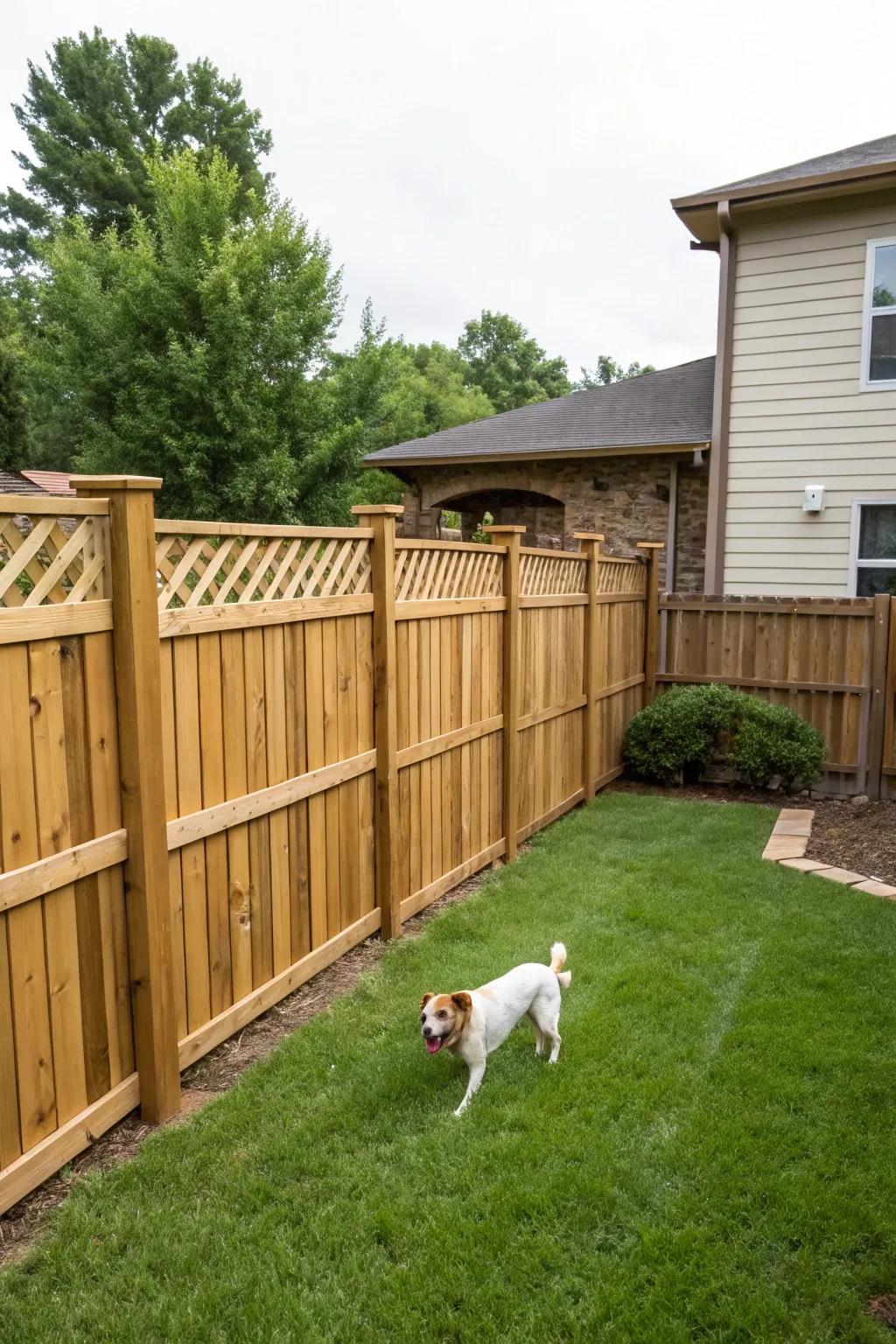 A secure fence keeps your furry friend safe at home.