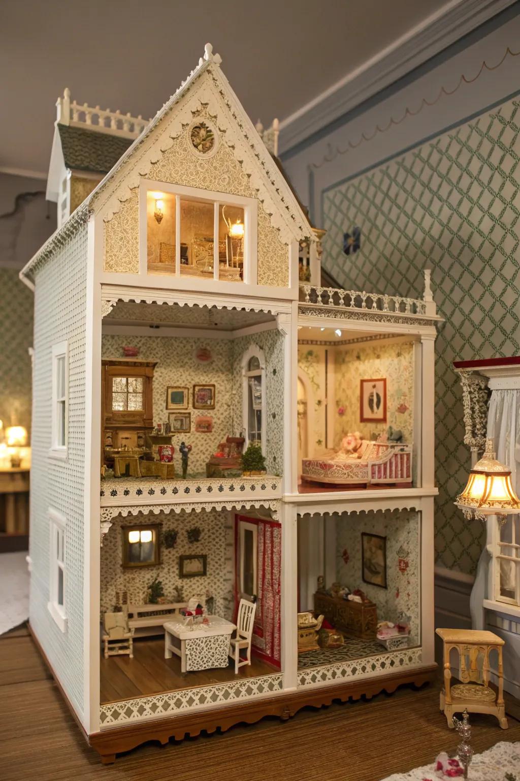 Backgrounds boost the visual fascination of a dollhouse.