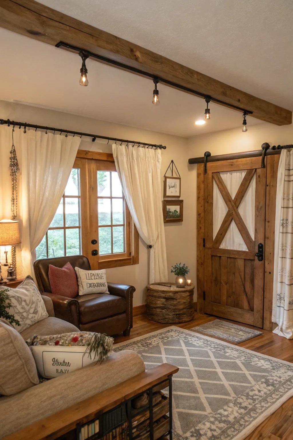 Timber rods infuse rustic appeal.