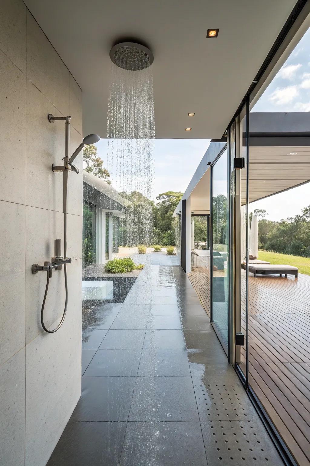 Experience the freedom of a water room with double showerheads.