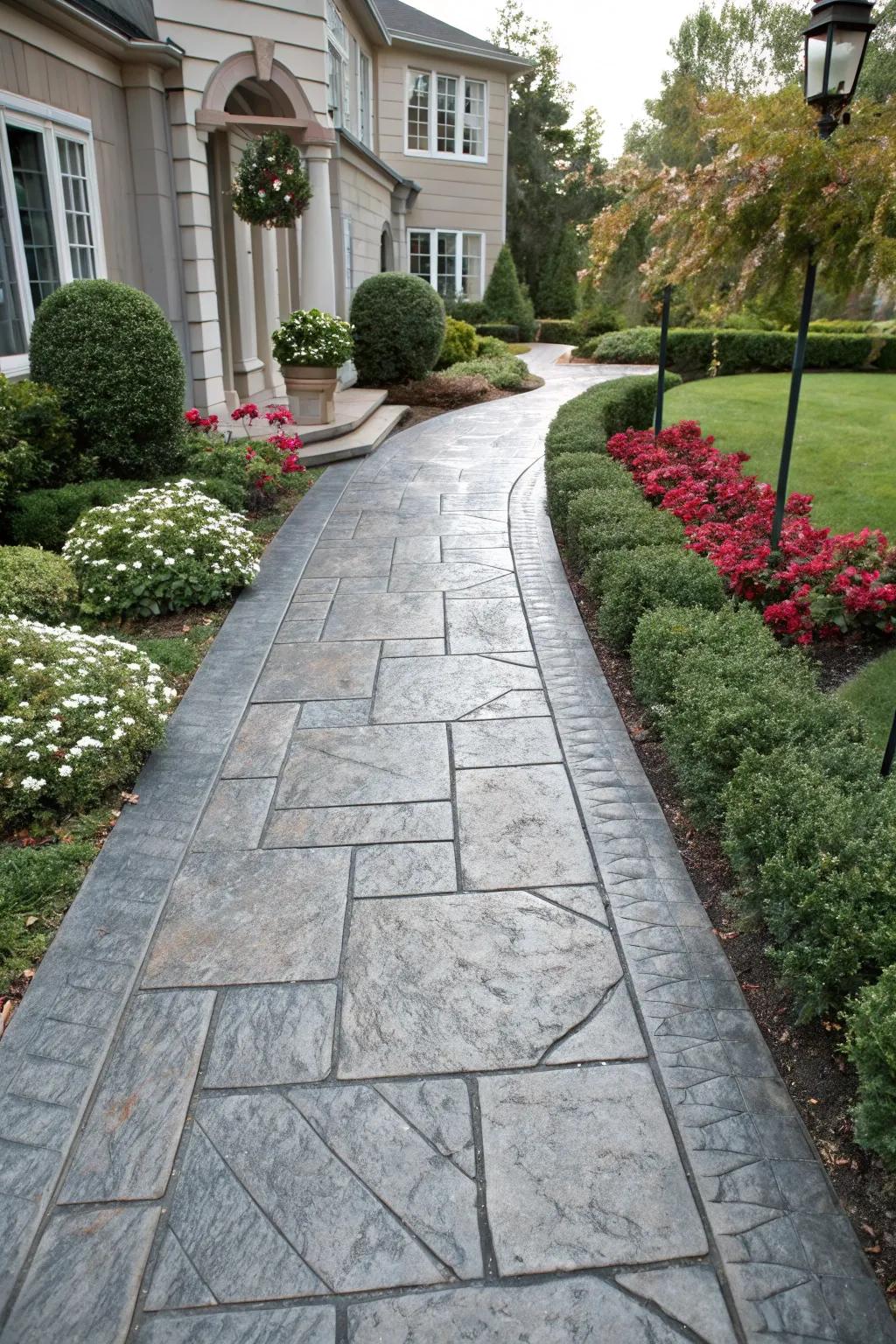 Stylish stamped concrete delivering a lavish visual.