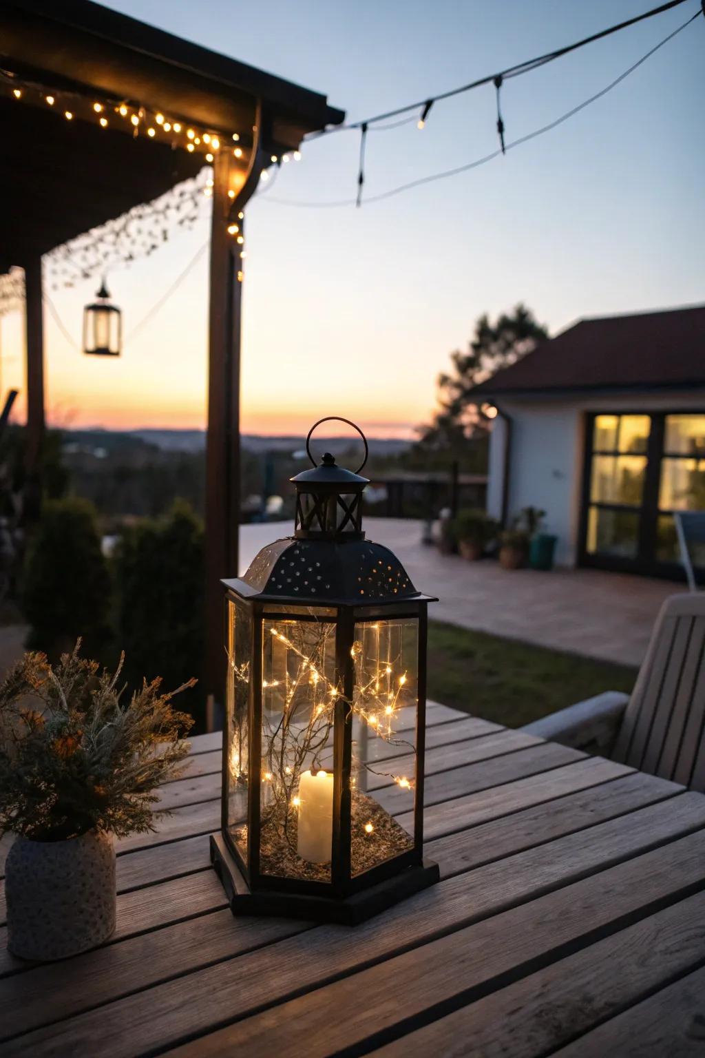 Twinkle lights turn lamps into magical beacons.