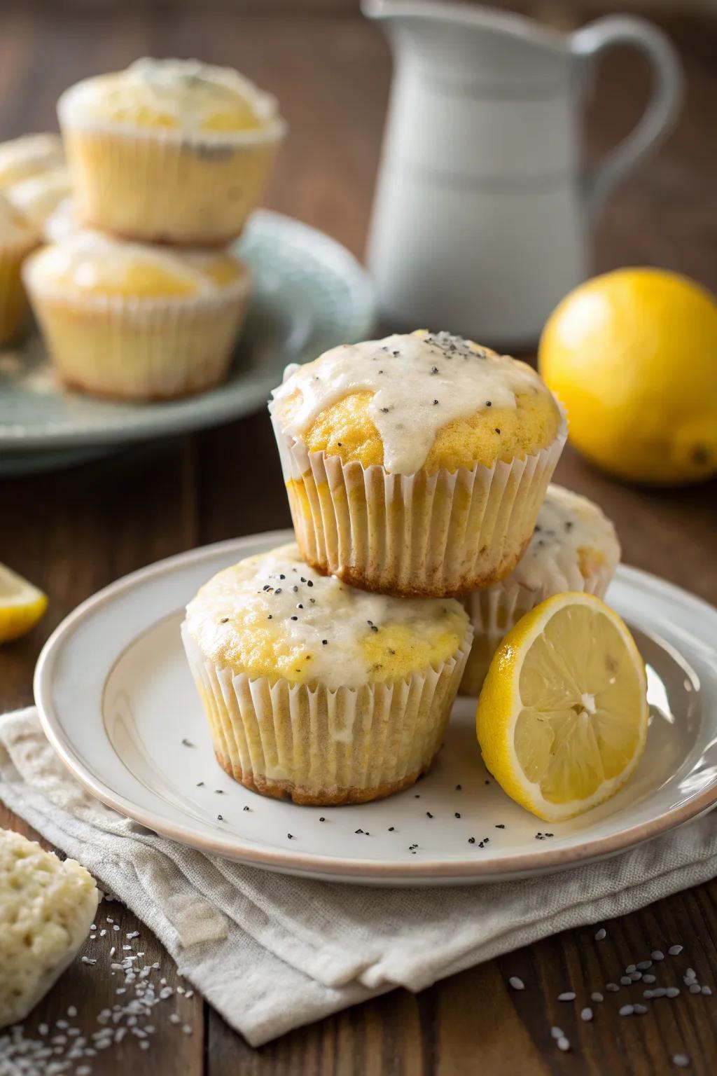 Tangy citrus poppy seed cupcakes for a refreshing brunch addition.