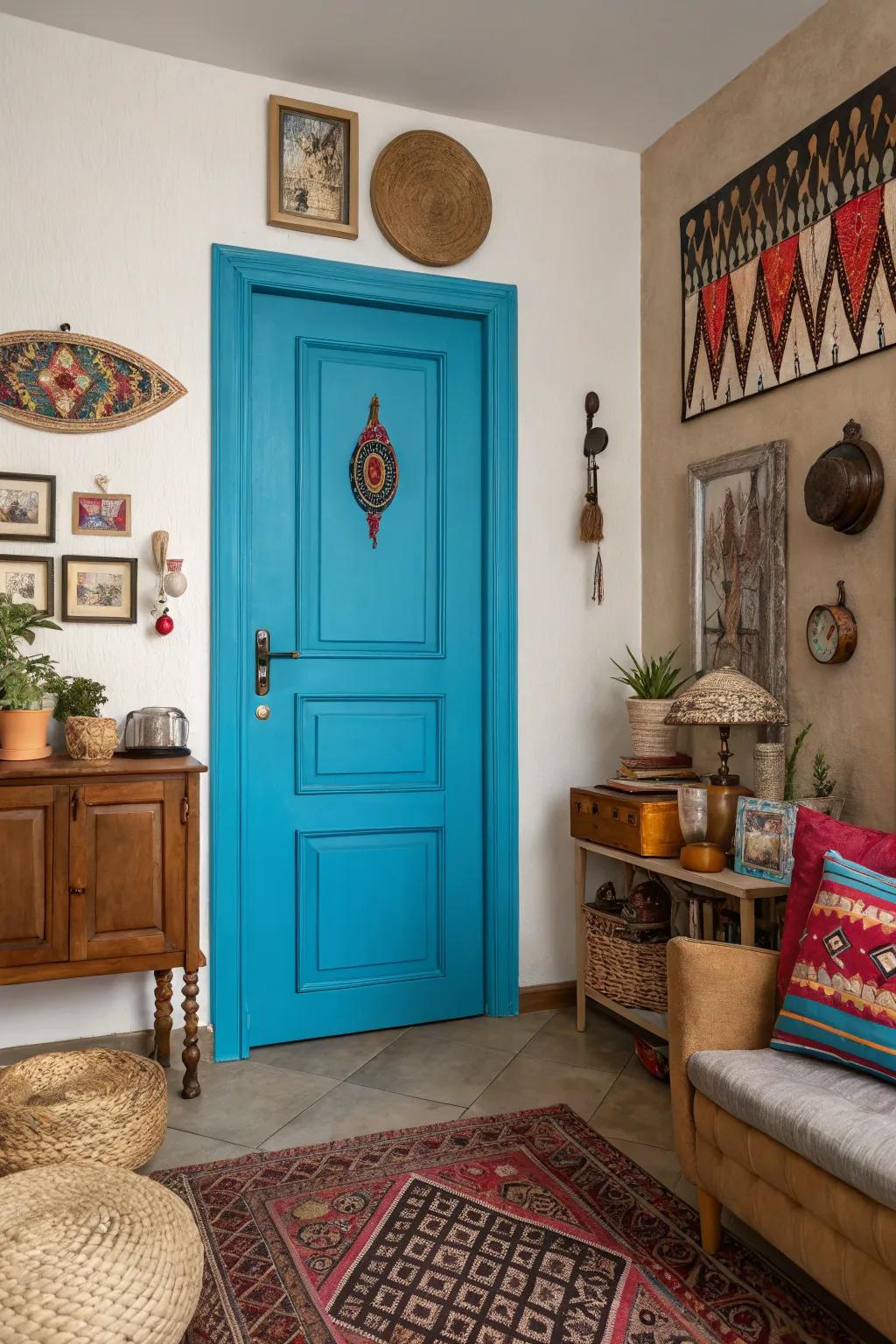 This eclectic room benefits from added elements of surprise with unexpected color accents.