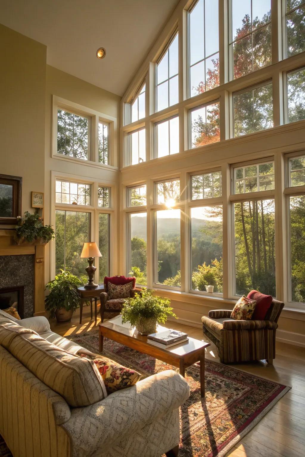 A home showcases window placement that is strategic for maximizing passive solar heating.