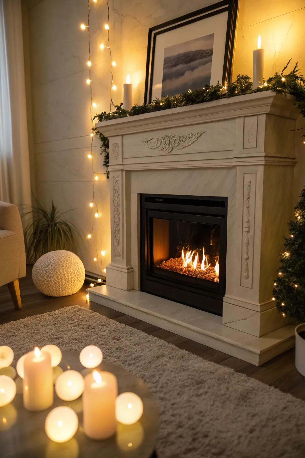 An electric fireplace with stylish diode lighting creating a warm atmosphere.