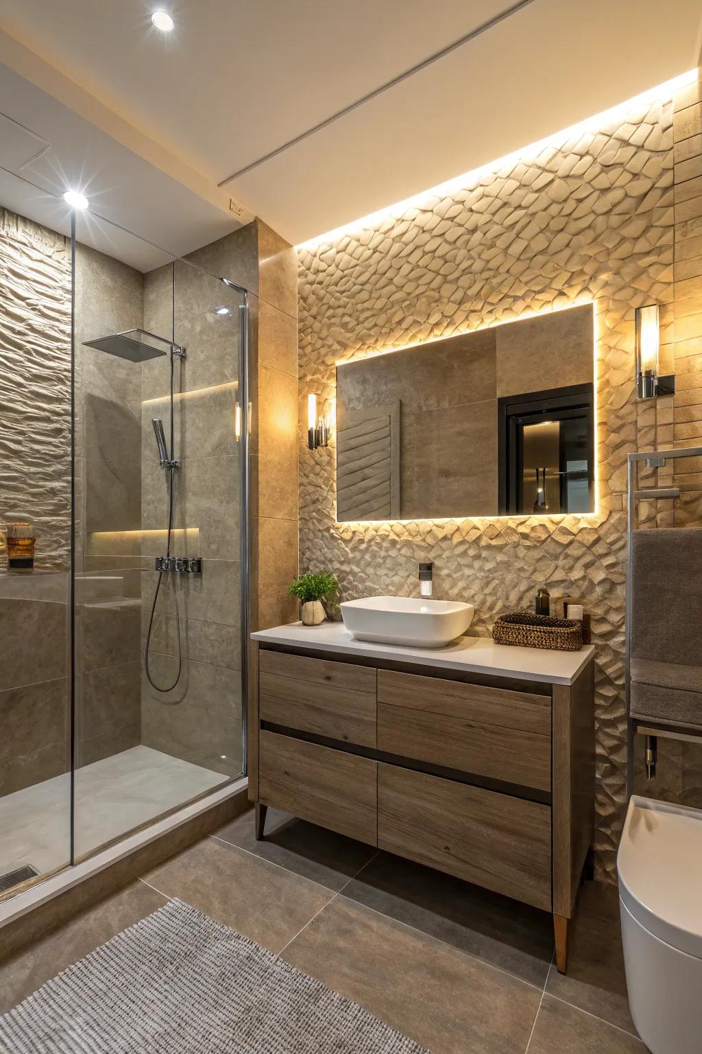 Textured tiles bring a unique and captivating element to the ensuite.