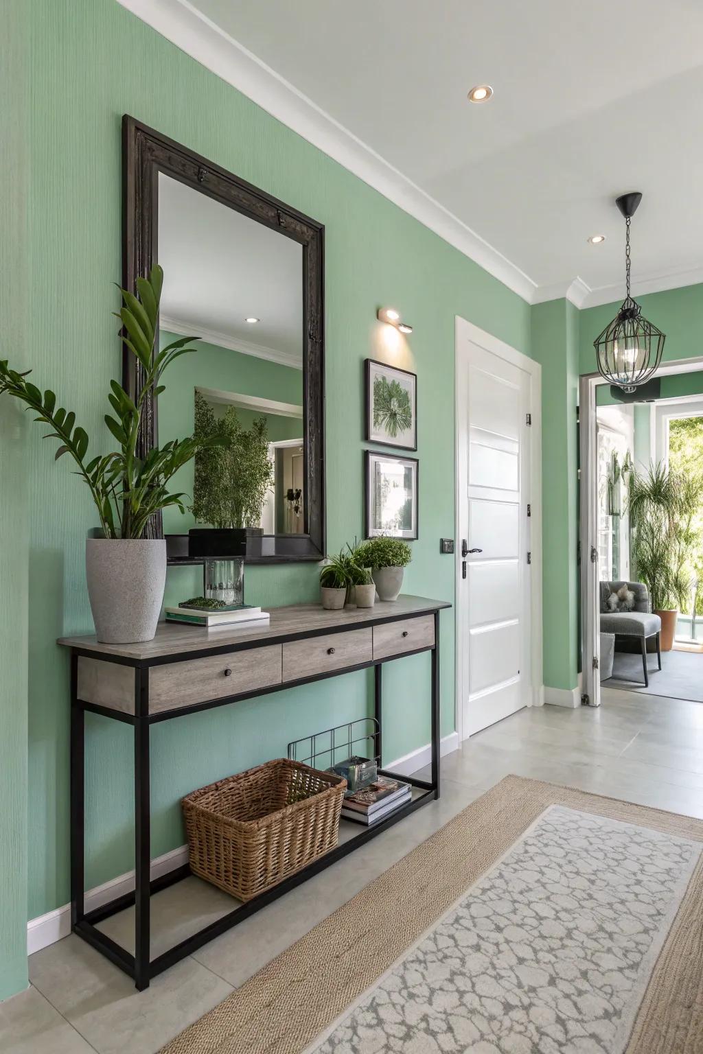 Refresh your entryway with frosty emerald tones.