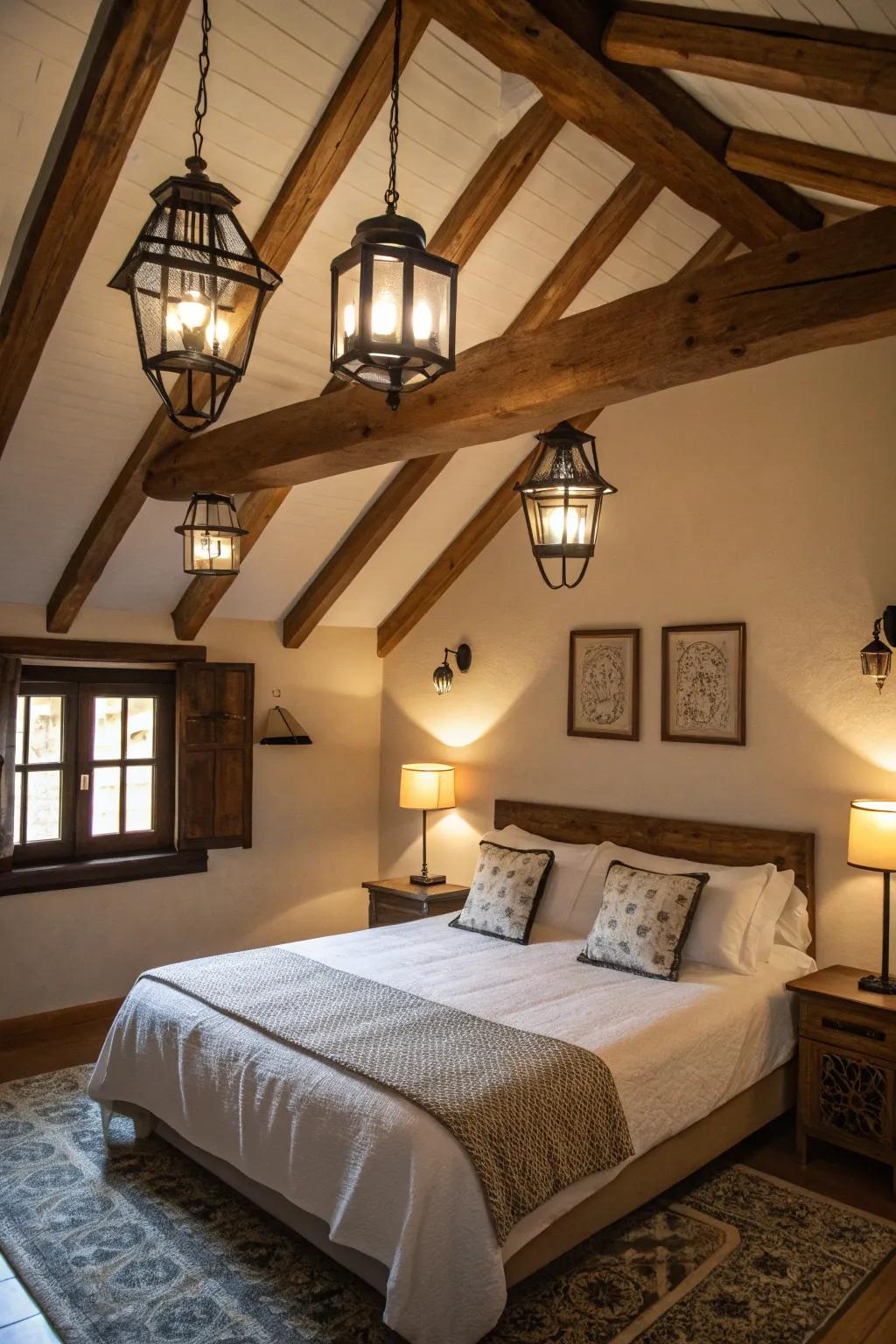 Cottage appeal with lantern-style lights for a snug radiance.