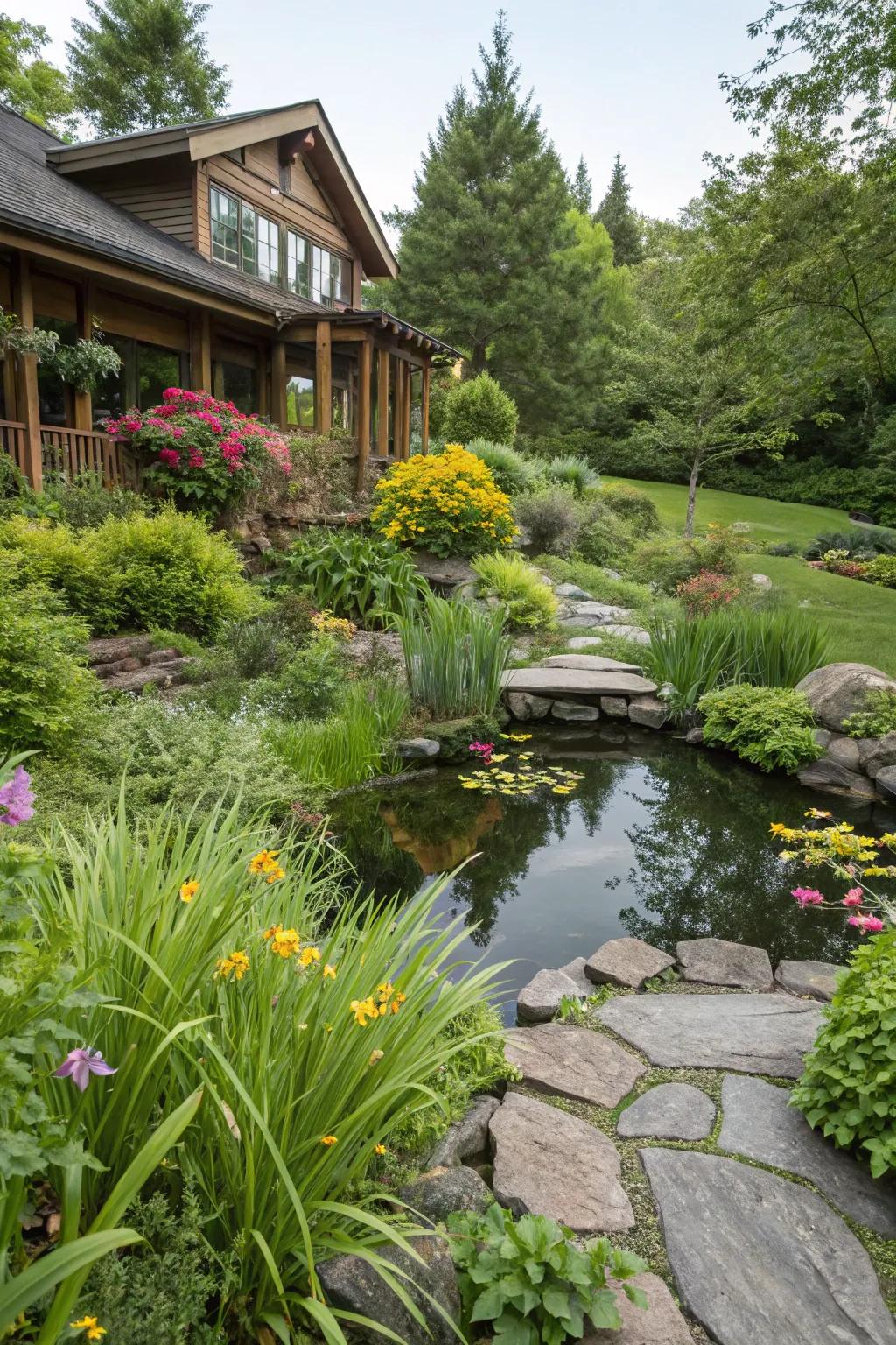 A nature-friendly garden enhancing the home's natural beauty.