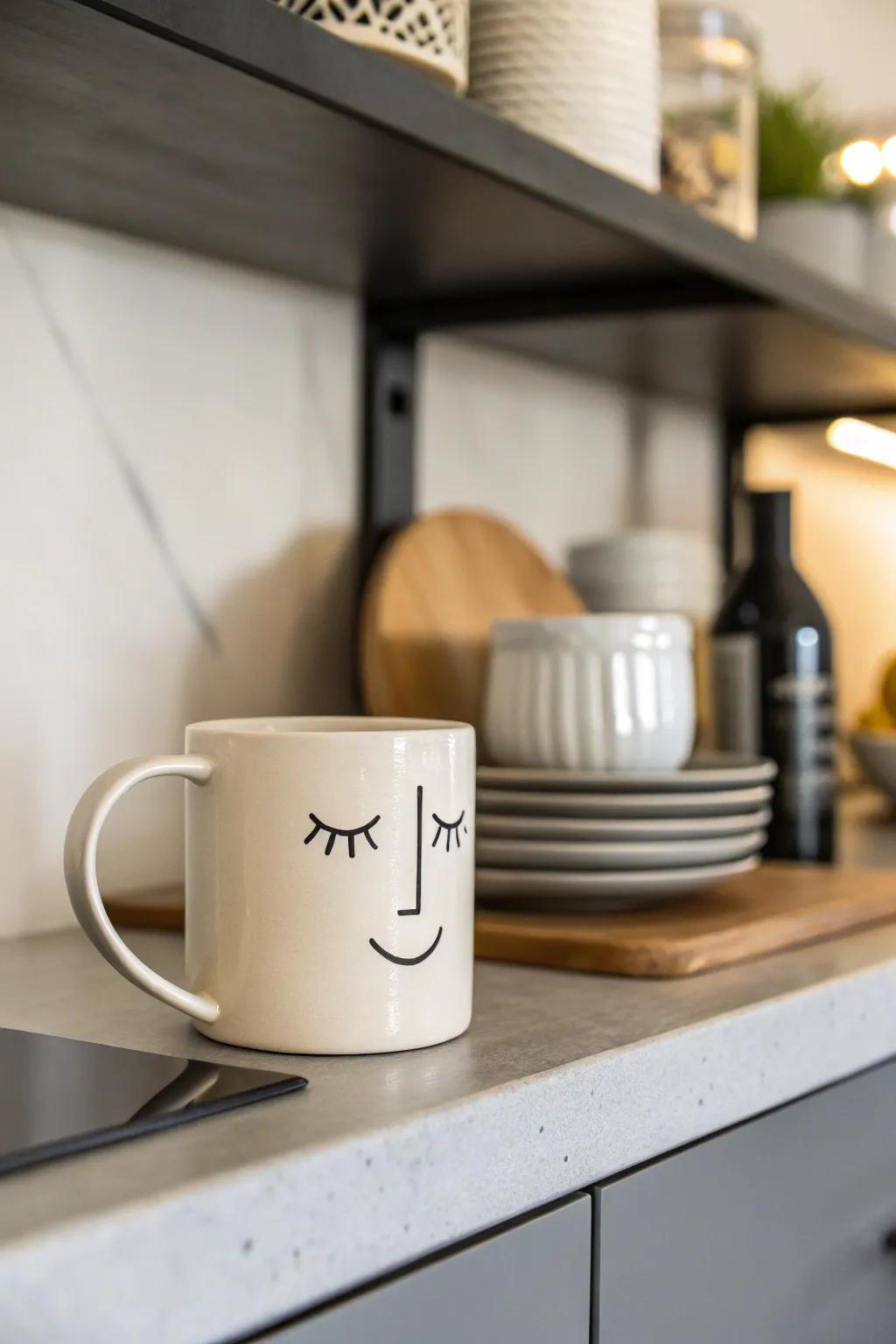 A simple face mug that is elegant and charming.