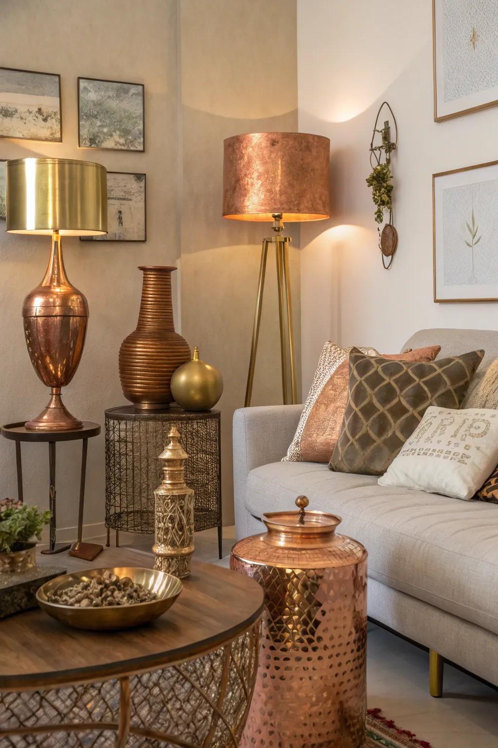 Metallic details contribute an elegant shimmer to your fall-themed living area.