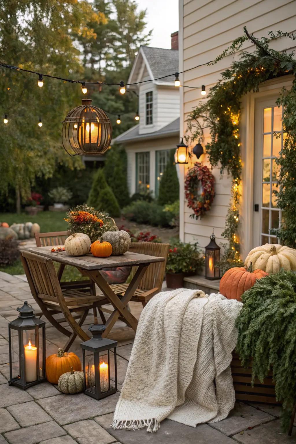 Craft a warm and inviting outdoor area for autumn relaxation.