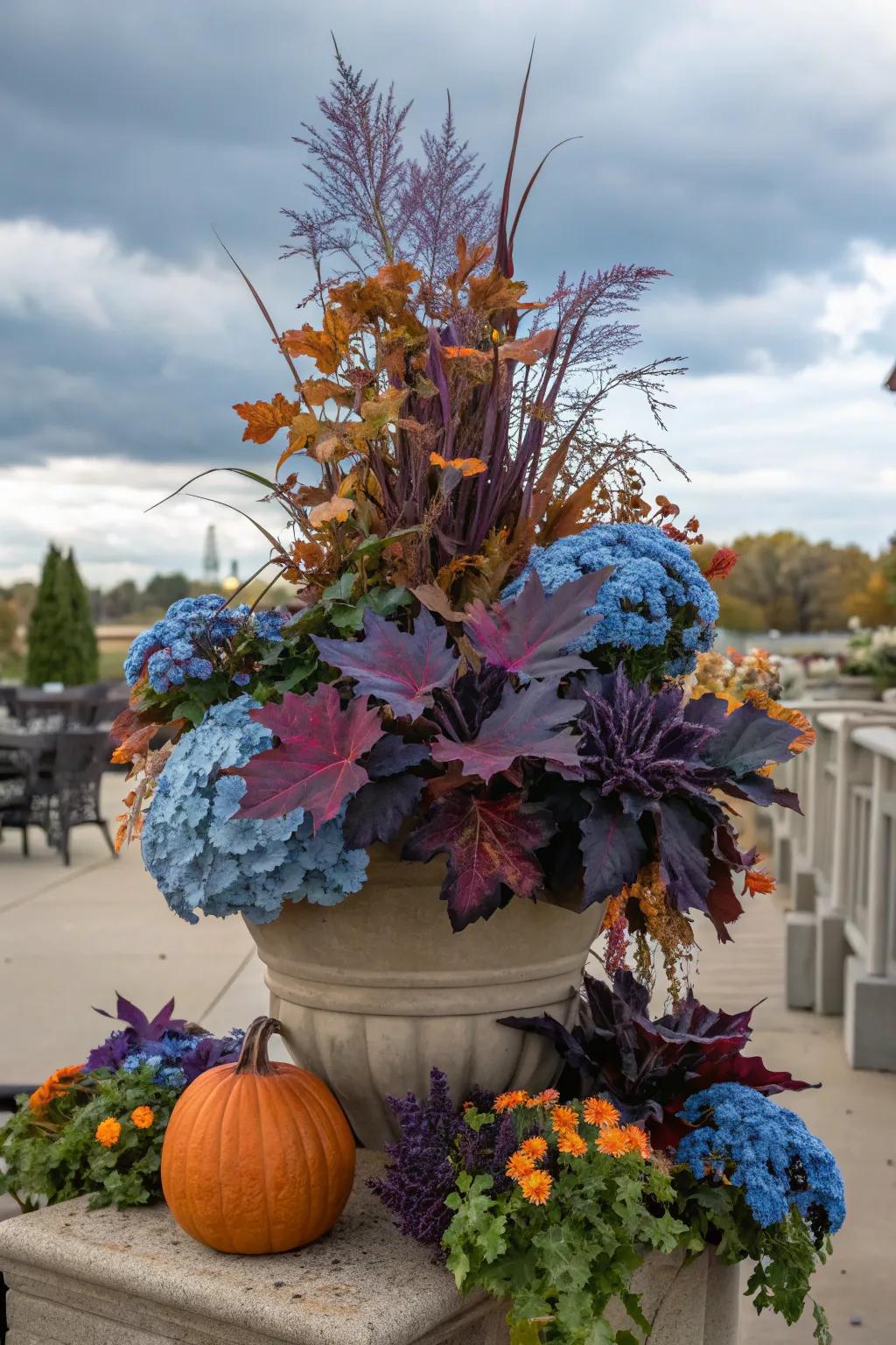 An unusual color scheme brings an unexpected twist to fall decor.