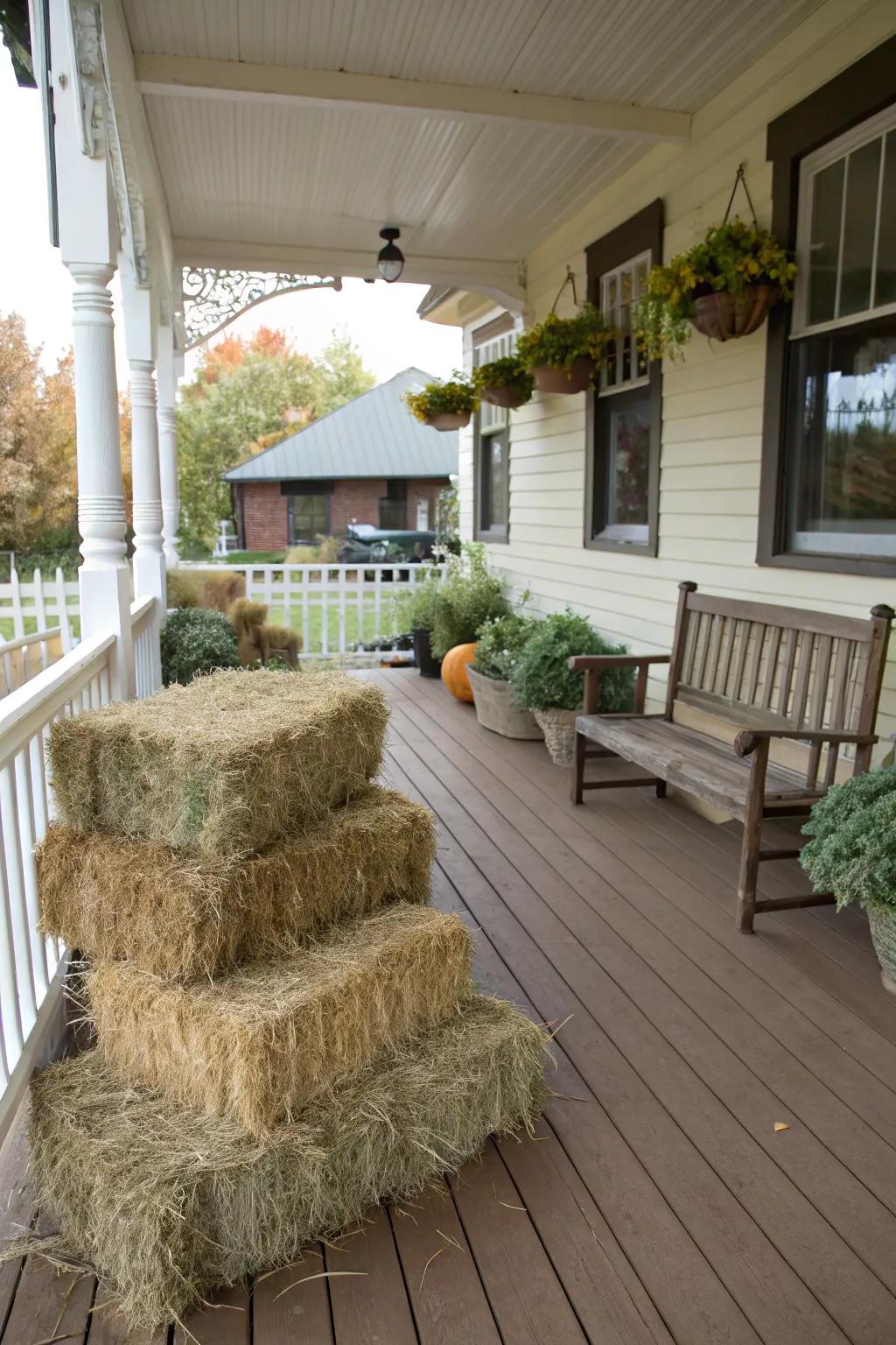 Straw blocks provide countryside texture and serve as surfaces or seating.