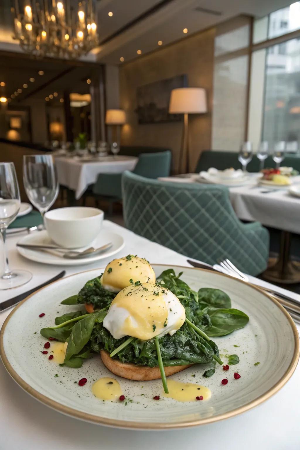 Eggs Florentine with spinach is both delicious and nutritious.