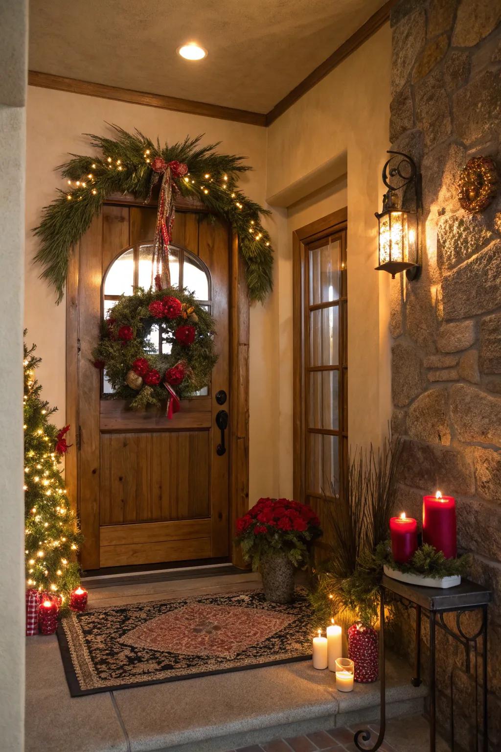 Seasonal design elements bringing a fresh touch to the entryway.