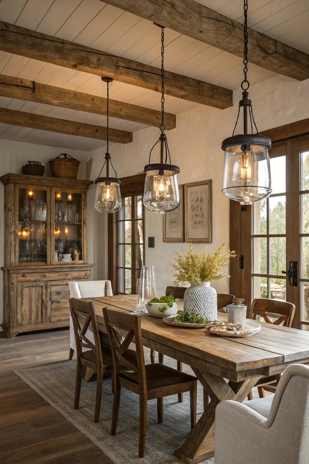 Sheer glass droplights infuse a sophisticated vibe.