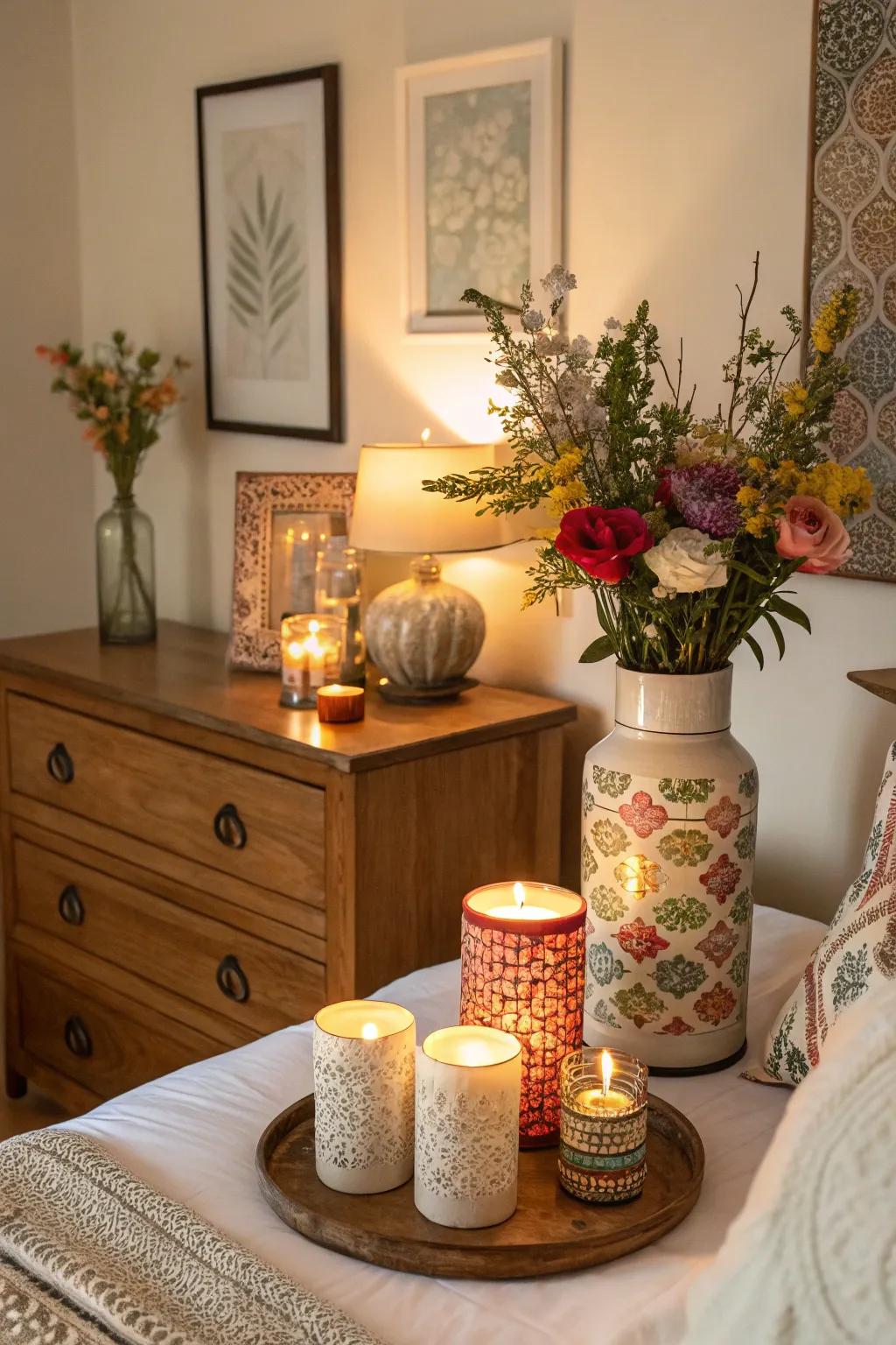 Personalized decorative accents enhancing the room's character.
