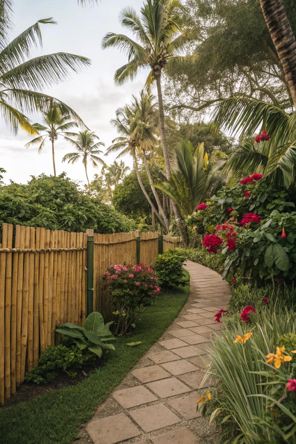 Convey a tropical atmosphere to your garden using bamboo fencing.