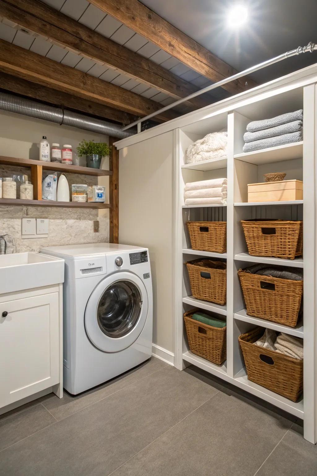 Maximize space with a crawl space laundry nook.