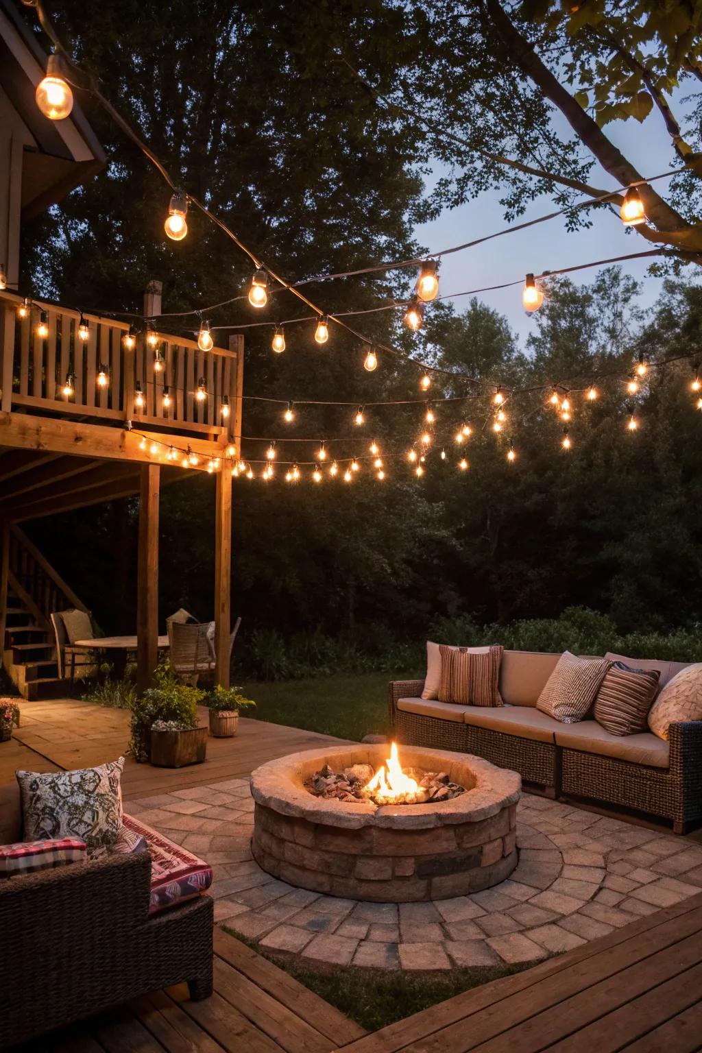 Sparkling decor adds a twinkling charm to your fire pit area.