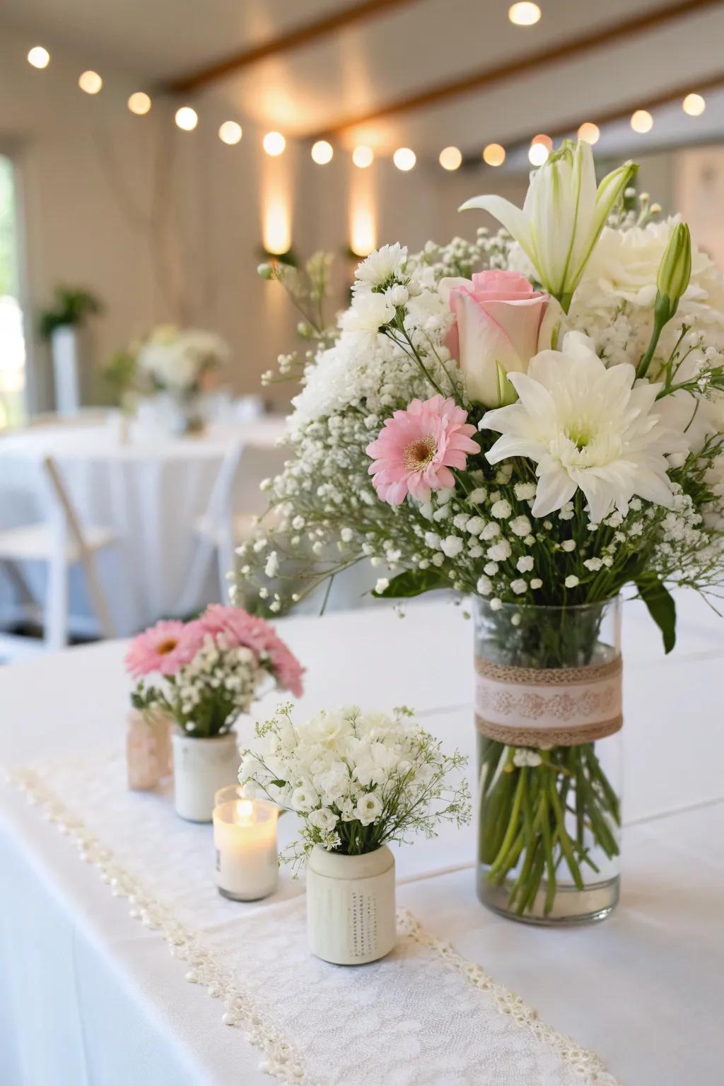 DIY bloom arrangements introduce a personal and elegant touch to the decorations.