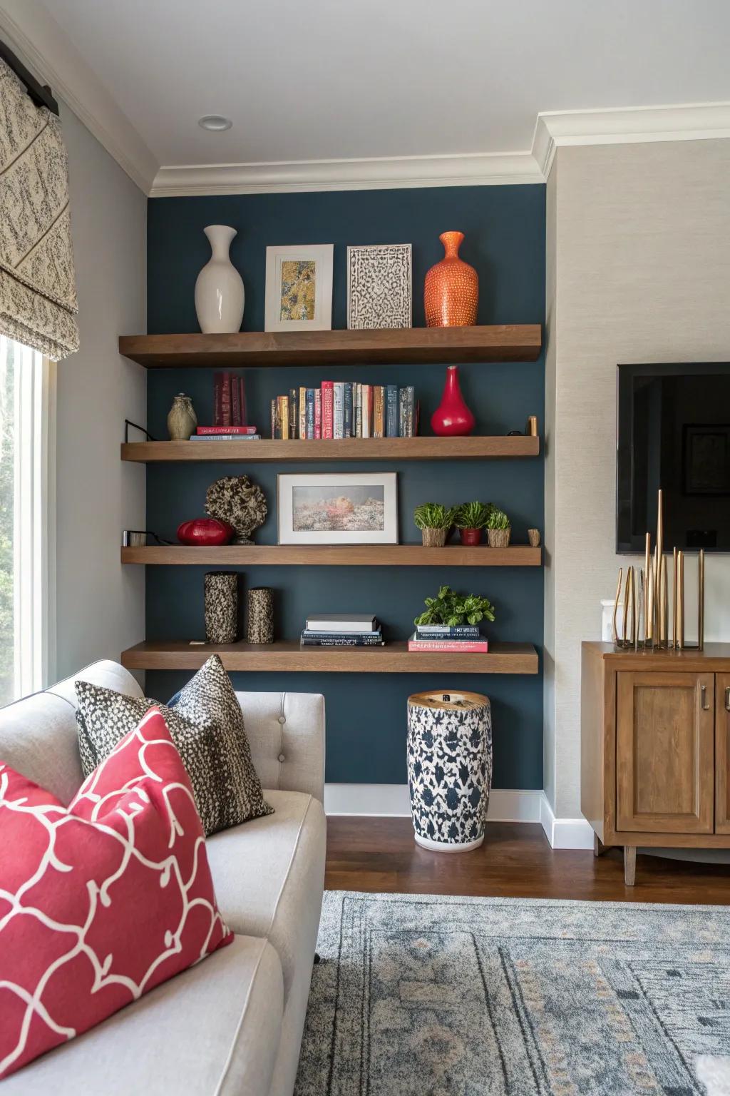 Make your shelves pop against a striking setting.