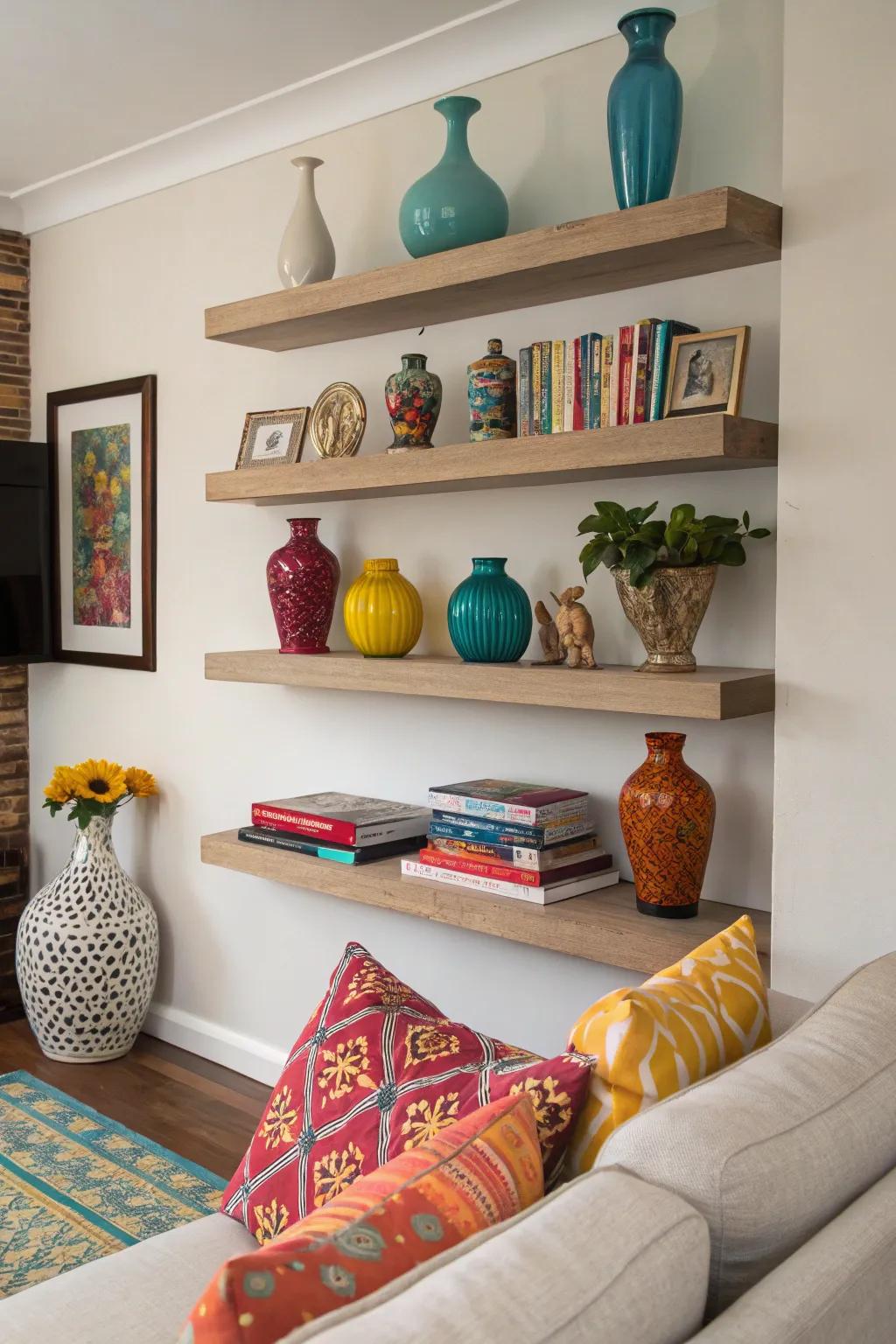 Accessories adding vibrancy to shelves