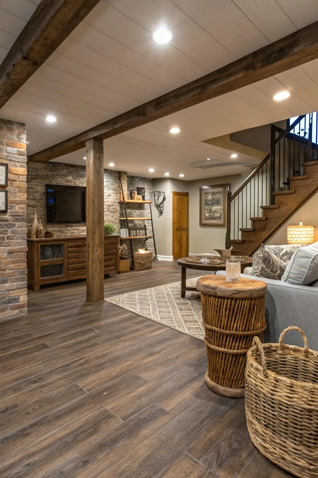 Wide plank vinyl flooring marries rustic charm with modern design.