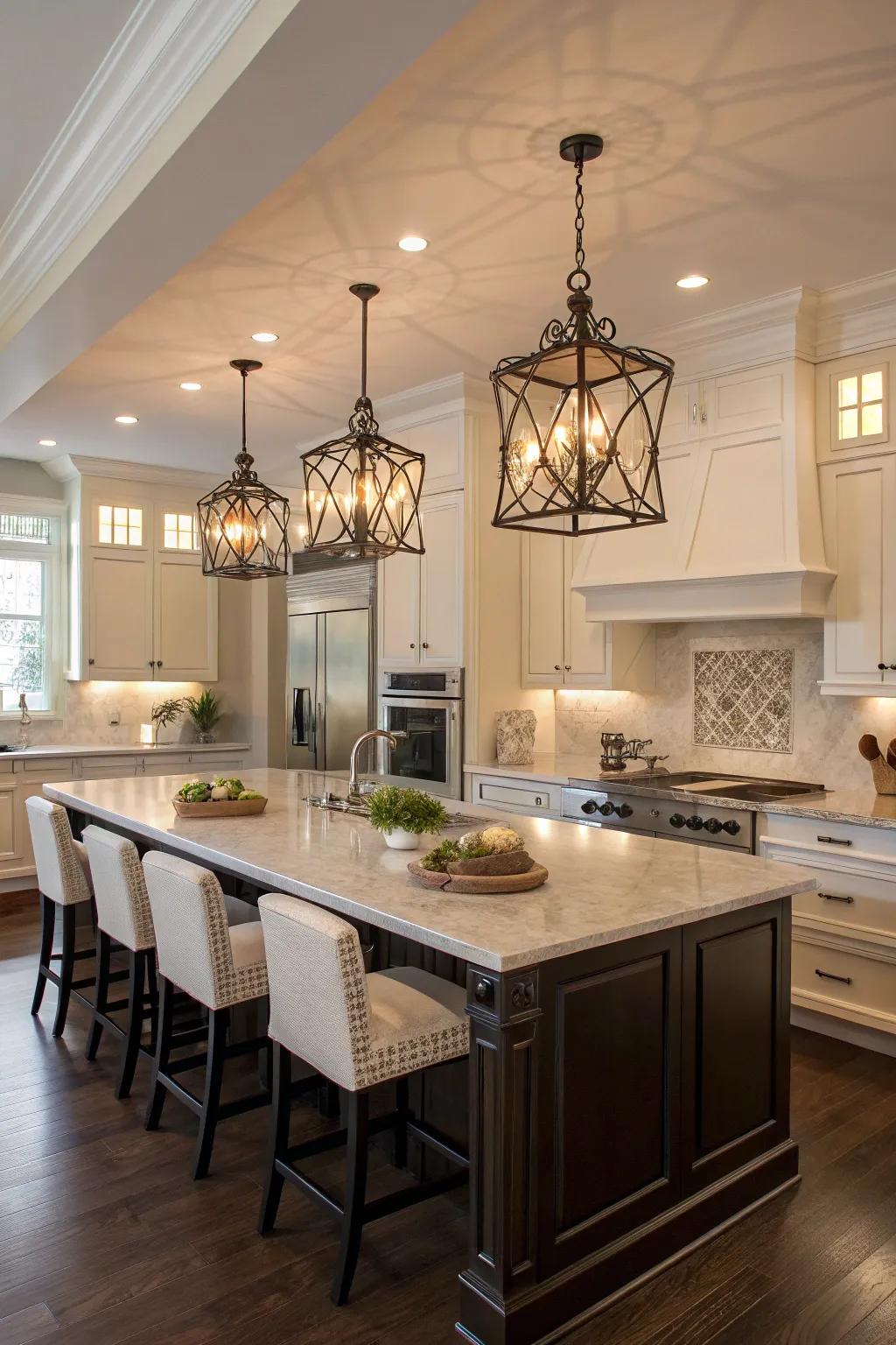 Decorative lighting that acts as a focal point in a stylish kitchen.