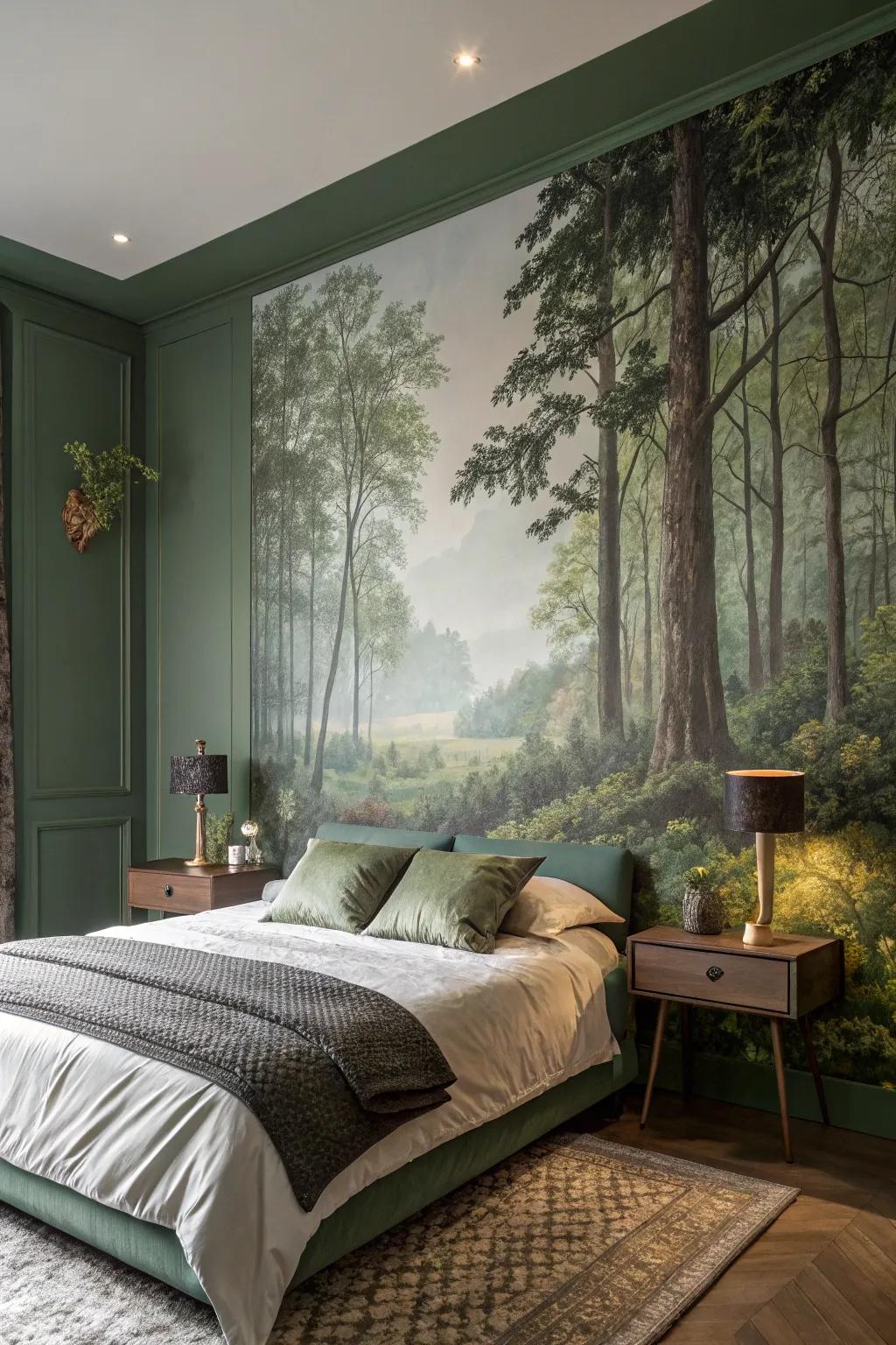 Nature-inspired murals bring the forest atmosphere into your home.