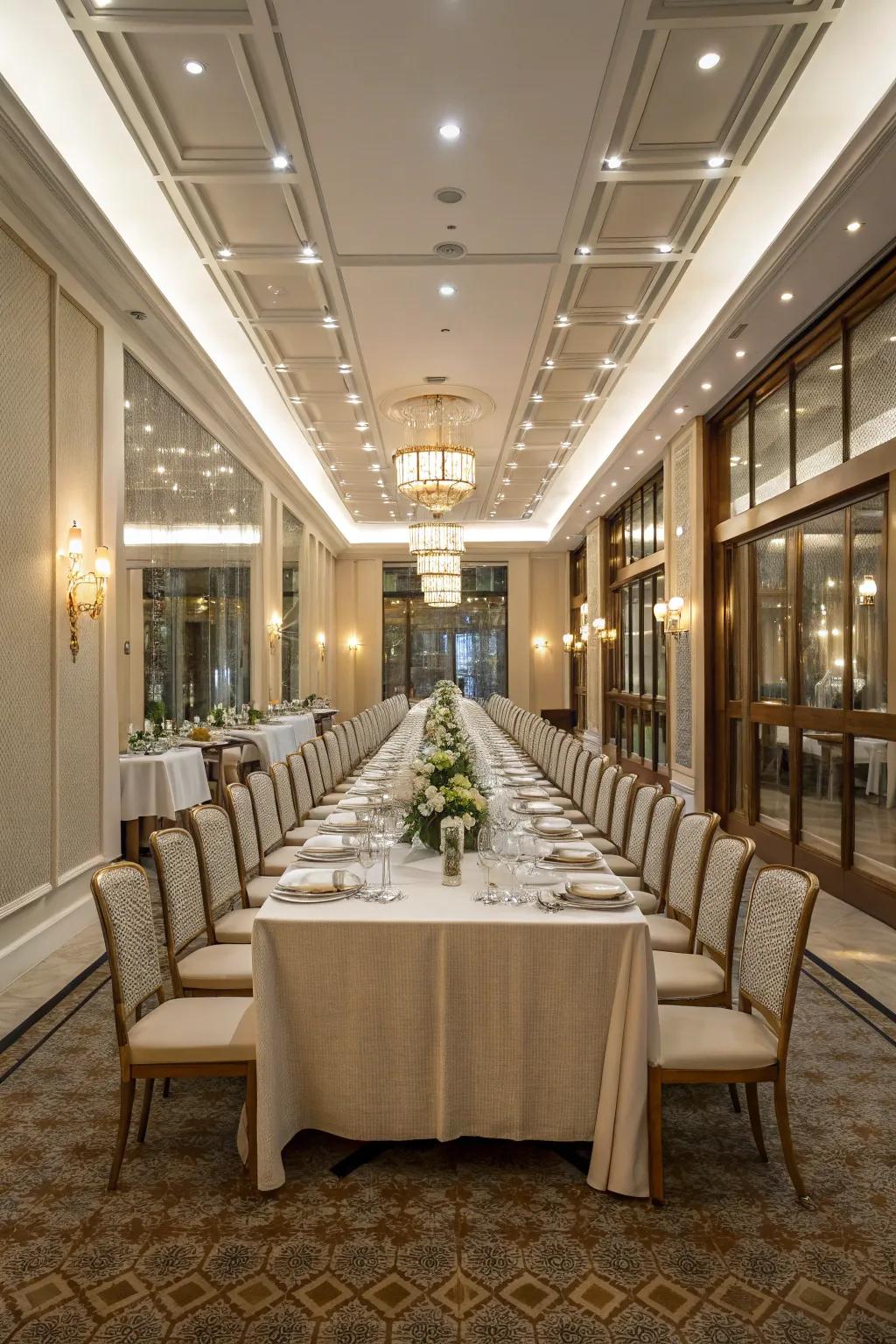 Symmetry in design fosters a harmonious and pleasant dining environment.