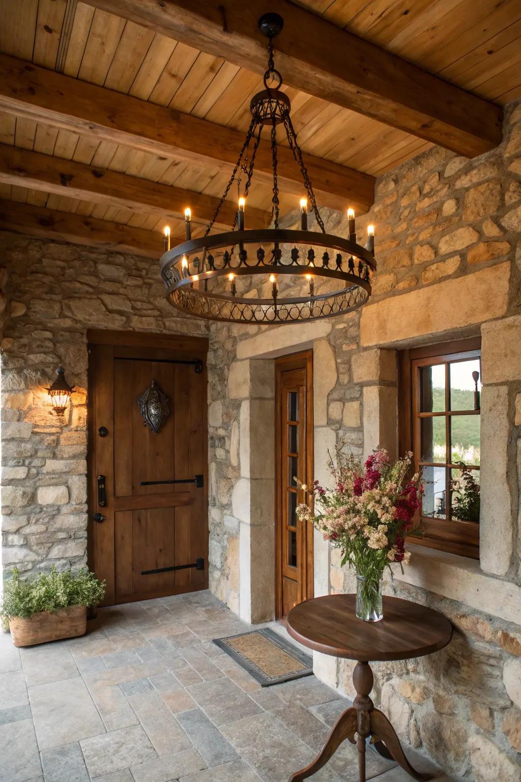 Country lighting enriches the farmhouse vibe.