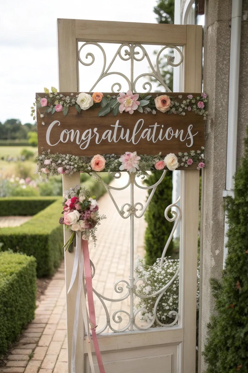 Decorative signage offers a kind and personalized welcome at your wedding's entrance.