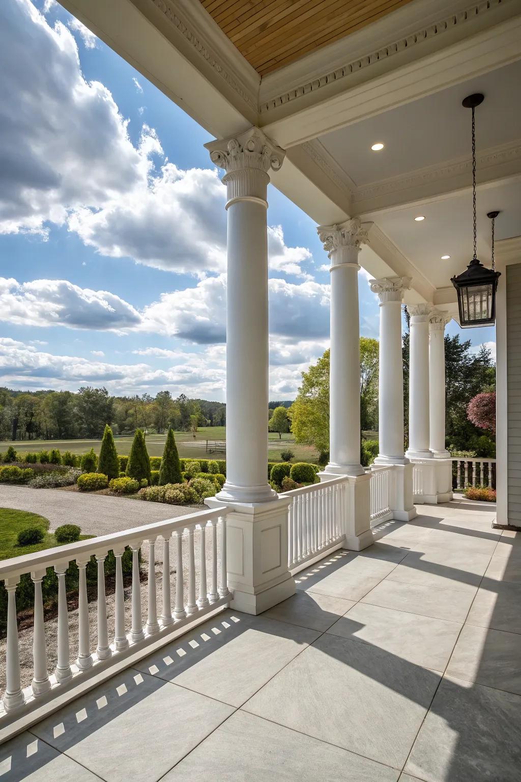Gathered columns enhance symmetry and harmony on your porch.