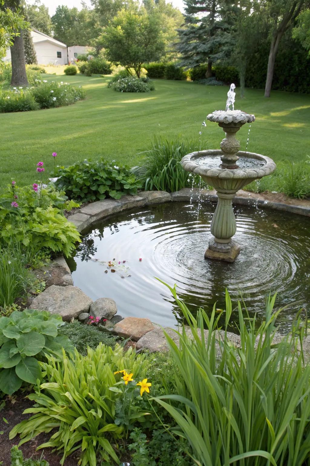 Water features add tranquility and a focal point to your front yard.