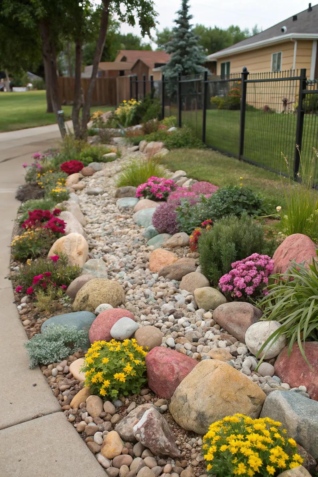 Colorful features introduce a playful element to the garden.