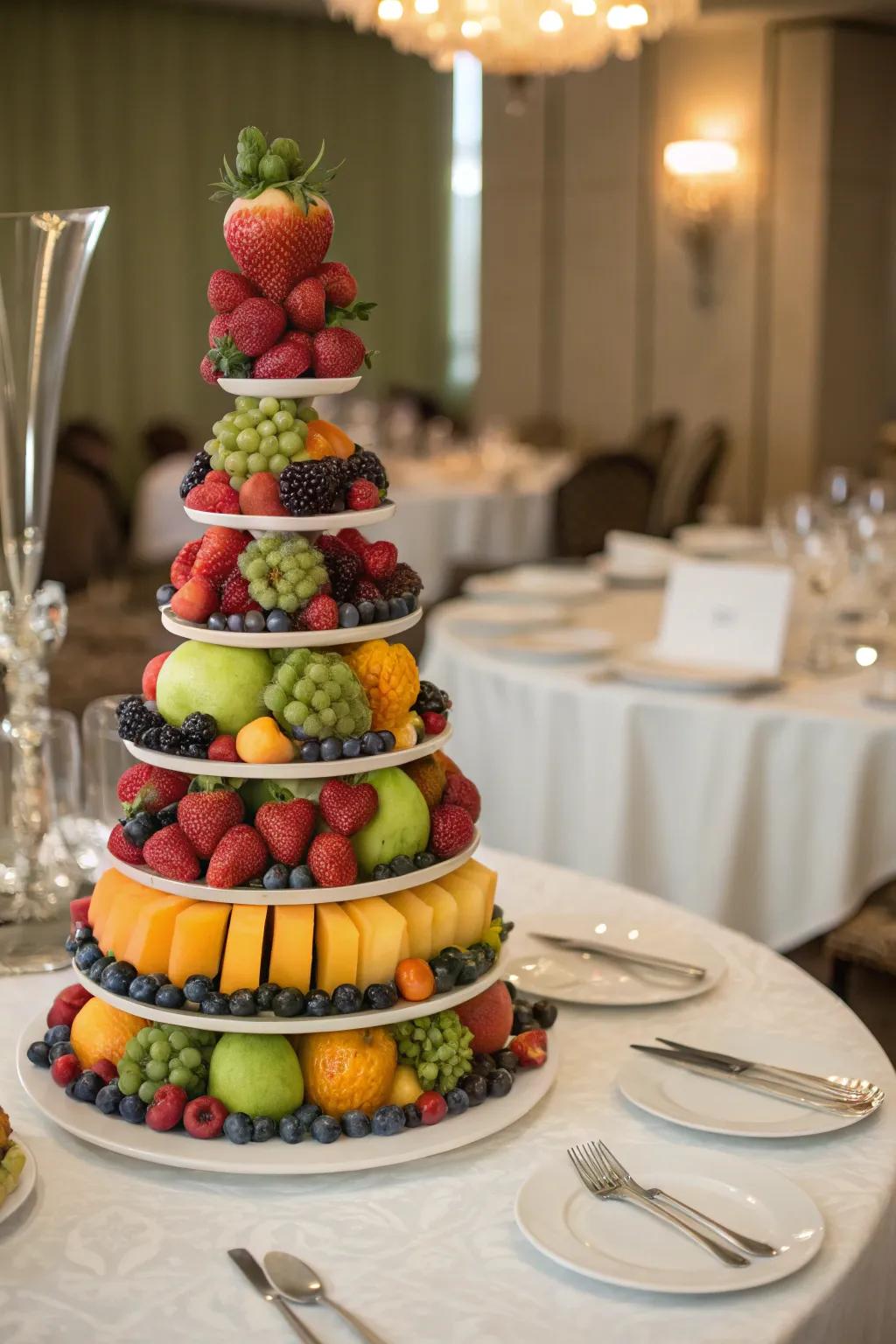 Fruit pyramids bring a sense of class and height to the table.