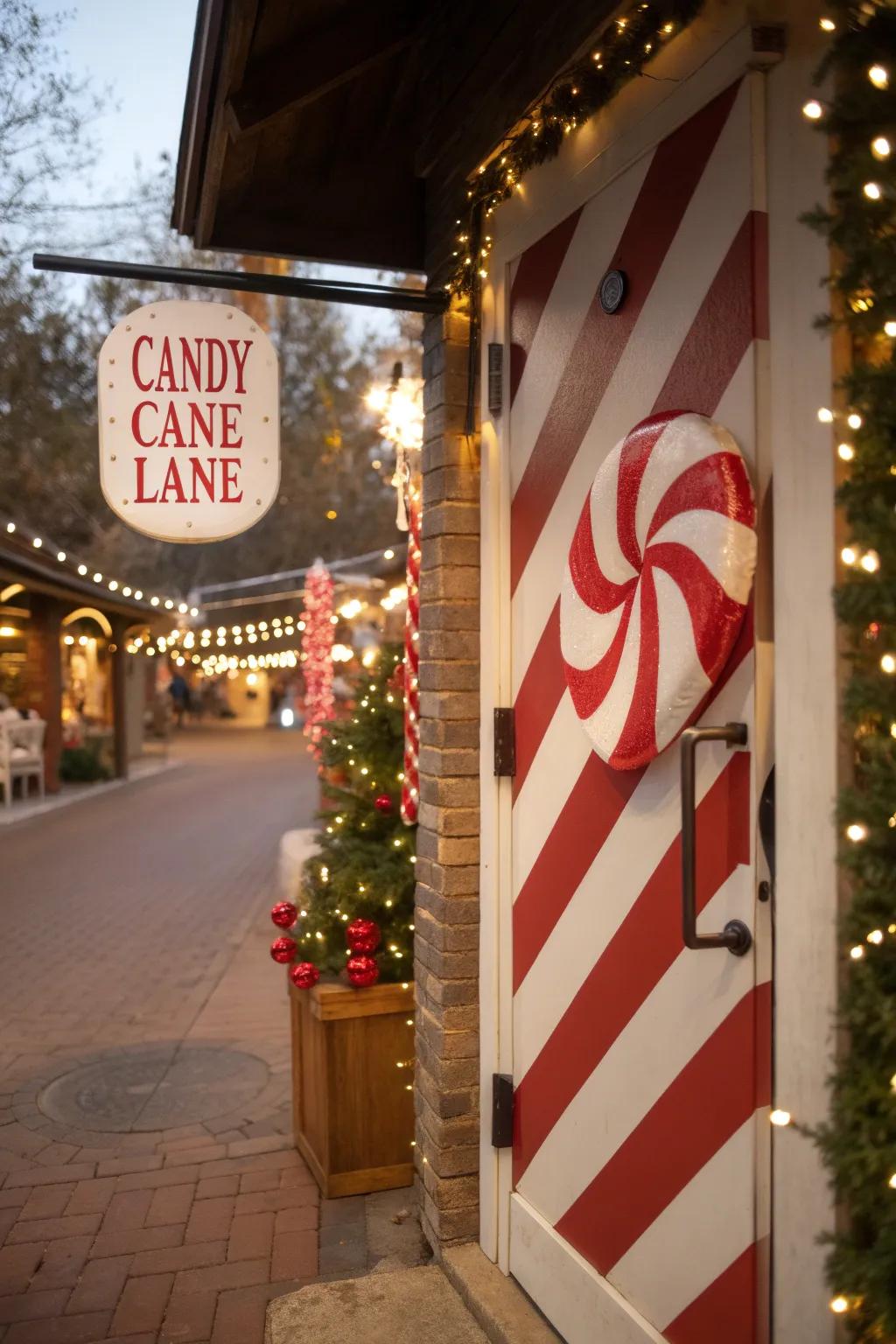 Step into Sweet Striped Lane with this delightful and festive door decoration.