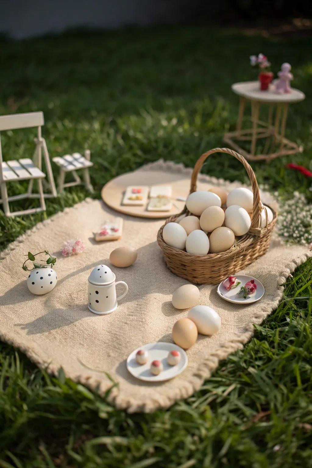 A fun picnic scene showing egg figures.