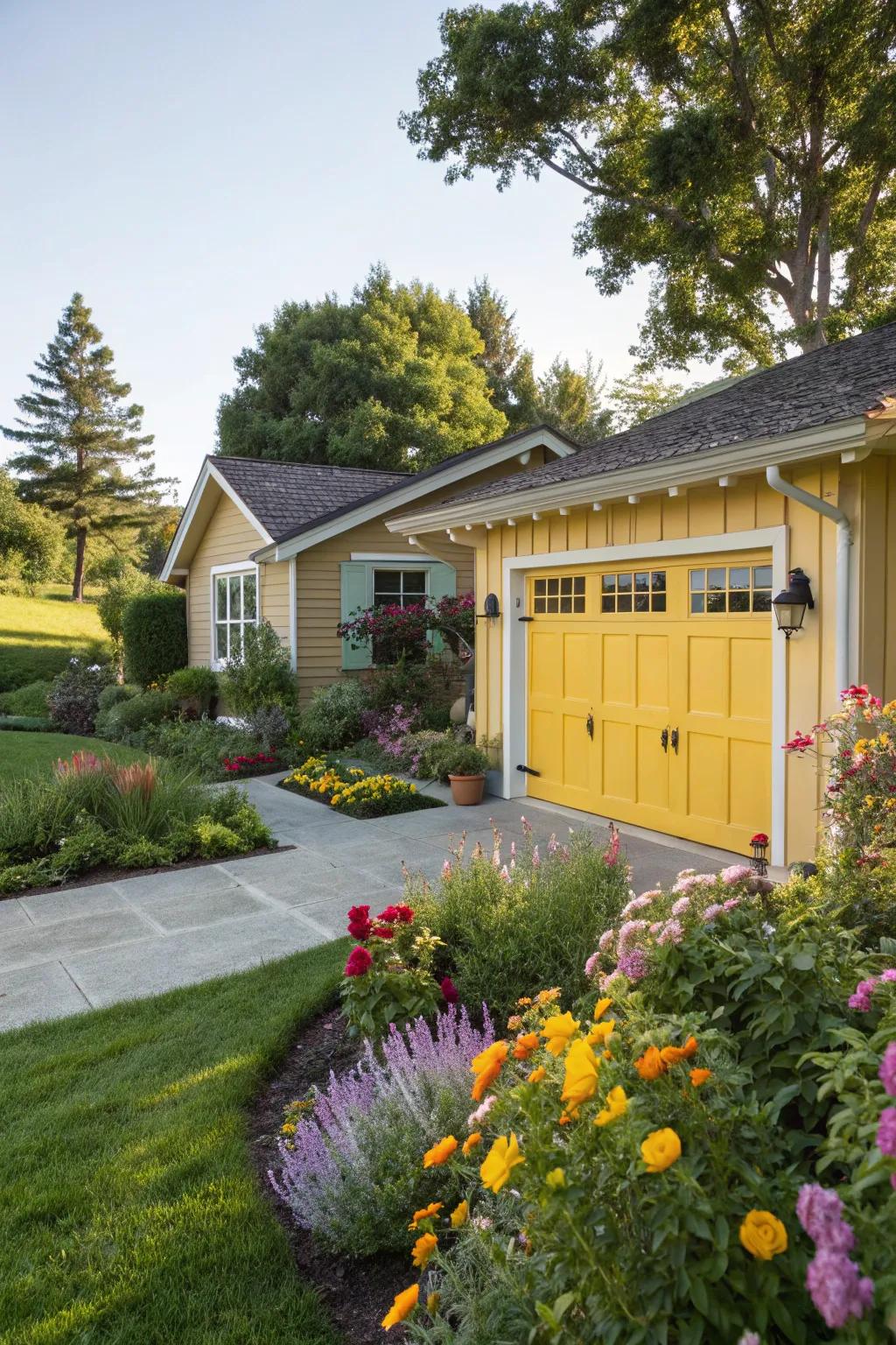 Radiant sunshine garage entrances establish a cheerful and welcoming entry.