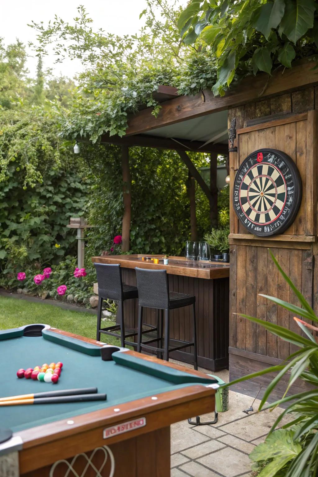 Amusement and games at a garden bar.